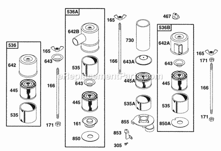 Air Cleaner Assys Diagram and Parts List for  Briggs and Stratton Engine